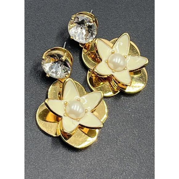 Kate Spade Cream Window Seat Floral Bouquet Rhinestone Pearl Dangle Drop Earring - Picture 1 of 11